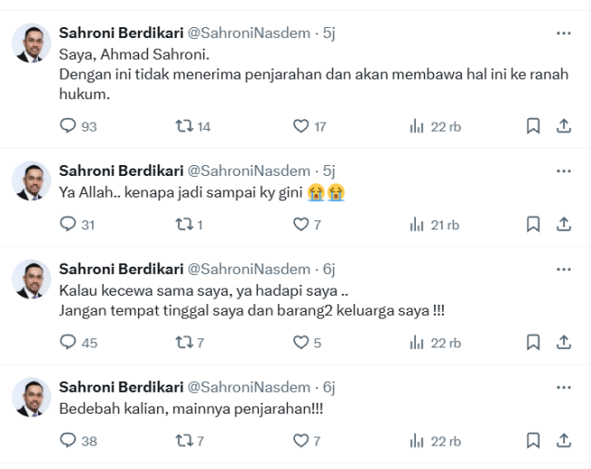 Ahmad Sahroni luapkan kemarahan lewat paltform X usai rumahnya dijarah massa. 